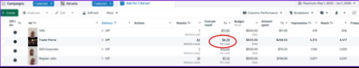 $6.39 cost per lead metric